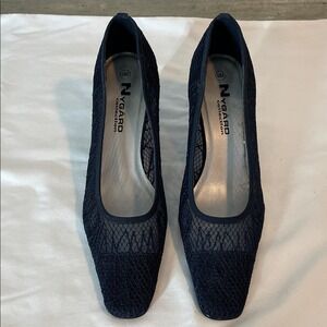 NYGARD‎ Collection Navy Blue Lace Square Toe Block Heel Pumps Women's Size 8M